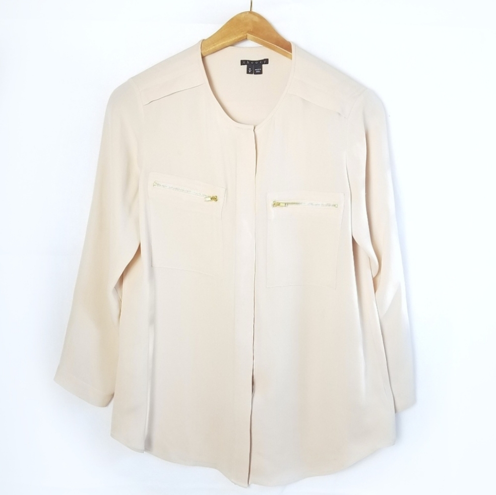 THEORY Brundia 100% SILK women's 3/4 sleeve blouse Size Small